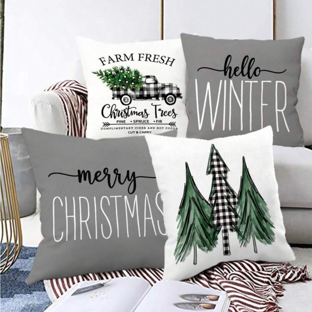 4 pc Grey Christmas Cushion Covers (Case Only) - Picture 2 of 5